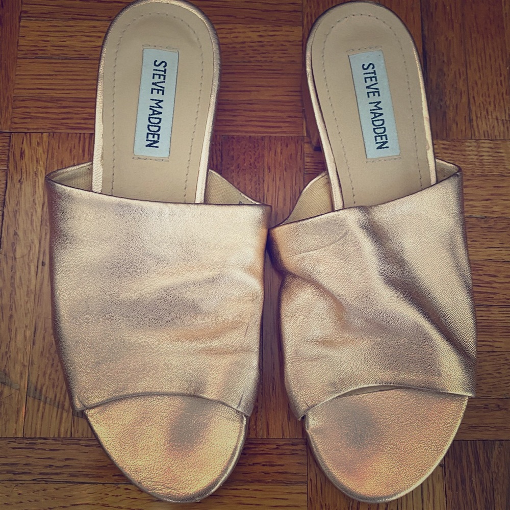 Rose gold leather slide sandal